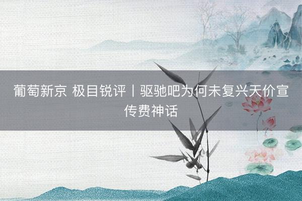 葡萄新京 极目锐评丨驱驰吧为何未复兴天价宣传费神话