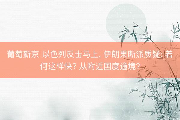 葡萄新京 以色列反击马上, 伊朗果断派质疑: 若何这样快? 从附近国度逾境?