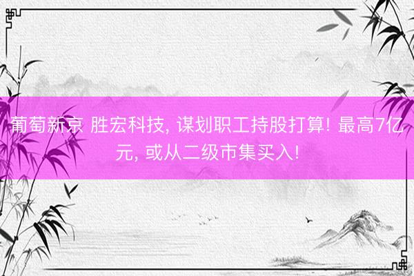 葡萄新京 胜宏科技， 谋划职工持股打算! 最高7亿元， 或从二级市集买入!