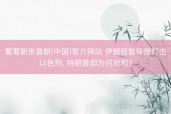 葡萄新京最新(中国)官方网站 伊朗短暂导弹打击以色列， 特朗普却为何劝和?