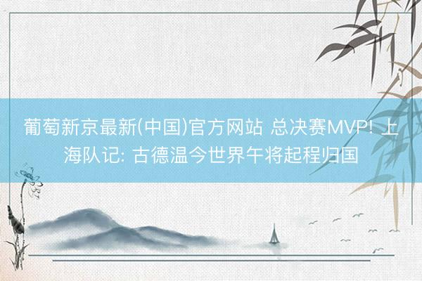 葡萄新京最新(中国)官方网站 总决赛MVP! 上海队记: 古德温今世界午将起程归国