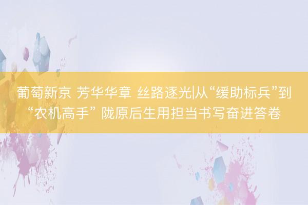 葡萄新京 芳华华章 丝路逐光|从“缓助标兵”到“农机高手” 陇原后生用担当书写奋进答卷