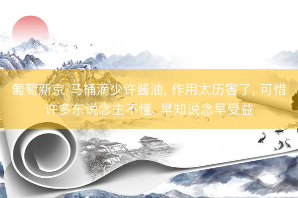 葡萄新京 马桶滴少许酱油， 作用太历害了， 可惜许多东说念主不懂， 早知说念早受益
