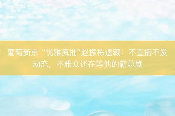 葡萄新京 “优雅疯批”赵振栋退藏：不直播不发动态，不雅众还在等他的霸总剧