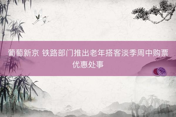 葡萄新京 铁路部门推出老年搭客淡季周中购票优惠处事